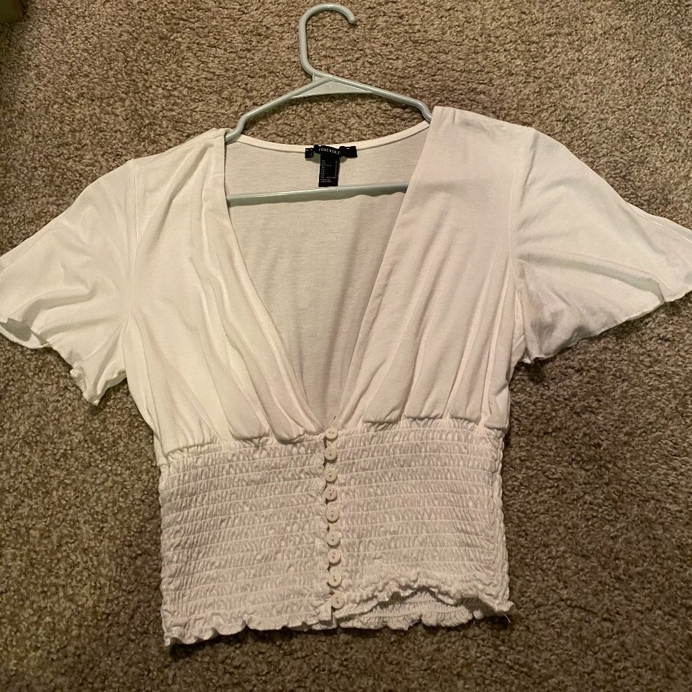 Forever21 White Low Cut Crop Top (Small)